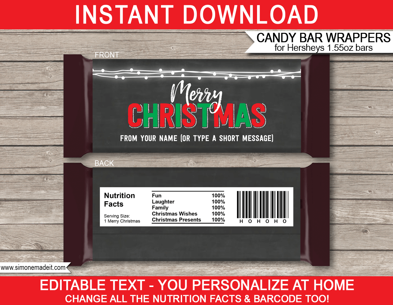 holiday candy bar wrapper template